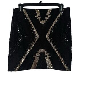 FATE Abstract Black Sequin Mini Skirt Size M lined side zip LUXE‎ Holiday Party